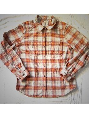 Royal Robbins Medium Red Orange Plaid Cotton Flannel Shirt #gorpcore #cozy